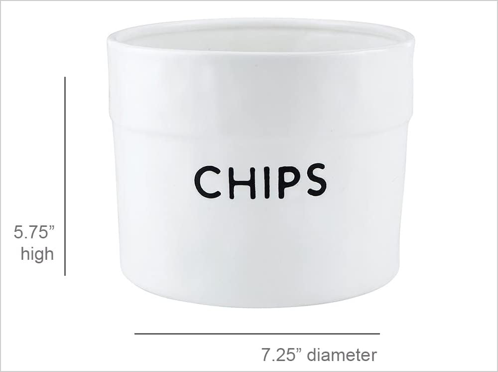 Santa Barbara Design Studio Ceramic Bowl White and Black Nacho Bar Serving Bowls, Large, Chips