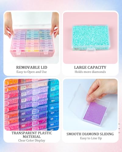 Image of Diamond Art Trays with Lids, 60PCS Diamond Painting Storage, Pink | 60PCS Diamond Painting Trays with Lids, Diamond Painting Accessories for Diamond Art Beads, Pink Plastic Box (2 Packs)