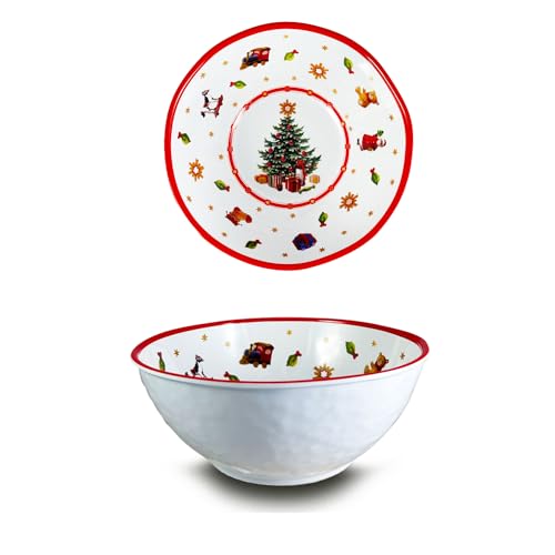 ARCA, Ciotola in Melamina, con Decorazione Natalizia Albero di Natale, Resistente e Duratura, Ideale per la Tavola, Idea Regalo Natale, 22x8,5 cm