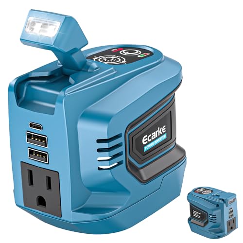 Ecarke 220W Portable Power Inverter Compatible with Makita 18V Battery (Tool Only) DC 18V to AC 110V Power Station with 1 AC Outlet 2 USB-A 1 Type-C & LED Light for Camping Outdoor Emergency