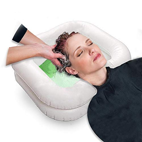 Portable Shampoo Bowl for Elderly, Disabled, Pregnant, Injured, Bedridden, Handicapped, Hair Washing Tray for Sink at Home with Drain Tube, Inflatable Shampoo Basin for Bedside, Shampoo Tub for Locs