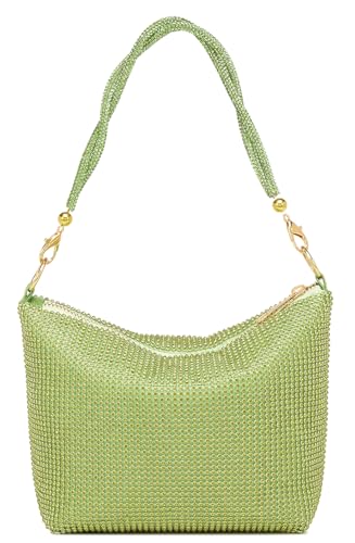 Afashor Fashion Womens Evening Bag Glitter Rhinestone Purse Shiny Clutch Handbag for Party Wedding Olive