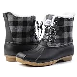KOLILI Womens Duck Boots, Insulated Winter Snow Boots Waterproof for Cold Rain Weather Grey Plaid, 8 US