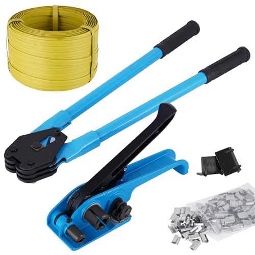 BAOSHISHAN Kit de flejado con 200M de fleje PP(Polipropileno) Herramienta de flejado manual para fleje PET/PP de 13 19mm de ancho y 0,6 1mm de grosor