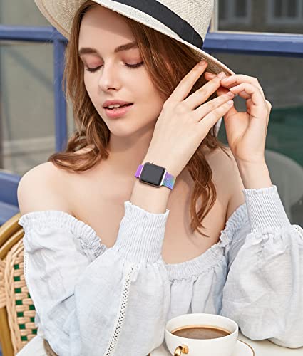 Rabini Metal Magnetic Band Compatible With Apple Watch 38Mm 40Mm 41Mm 42Mm 44Mm 45Mm 49Mm, Rainbow Stainless Steel Mesh Loop Bands For Iwatch Se Ultra Series 8 7 6 5 4 3 2 1 Women Men, Multicolor #TOP5