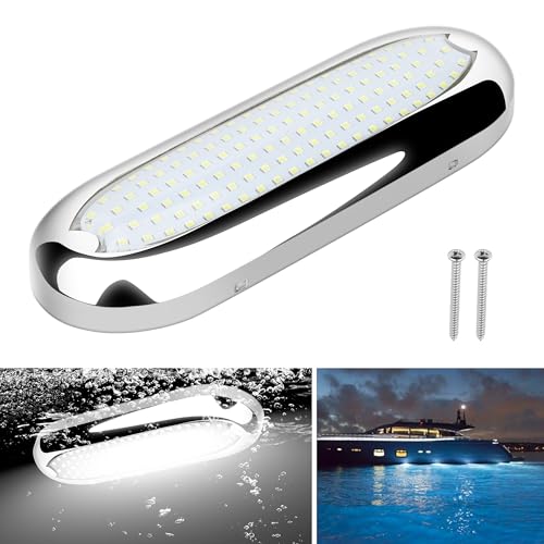 RVZONE Underwater Marine LED Boat Lights 8.2 in 3000LM 12V 8W IP68 Waterproof Stainless Steel Boat Transom Lights Flood Lighting Marine Deck Courtesy Light LED Stern Lights (White Light 1 PCS)