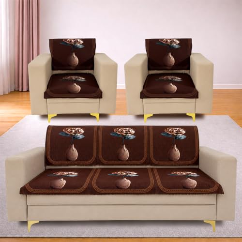 Image of Homerz Premium 'Luxe Series' Holland Velvet Sofa Cover | Smooth Finish | Anti-Skid Fleece Backing | Soft Touch Couch Protector for Living Room (Vase, 5 (3+1+1) Seater, Seat Cover with Backrest)