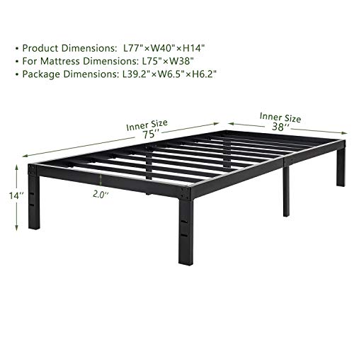 45Minst 14 Inch Platform Bed Frame/Easy Assembly Mattress Foundation / 3000Lbs Heavy Duty Steel Slat/Noise Free/No Box Spring Needed, Twin #TOP1