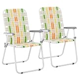 Outvita Webbed Lawn Chairs Set of 2, Foldable Metal Patio Chairs Stable Steel Outdoor Chair for Camping, Fishing, Beach, Poolside, Backyard and BBQ