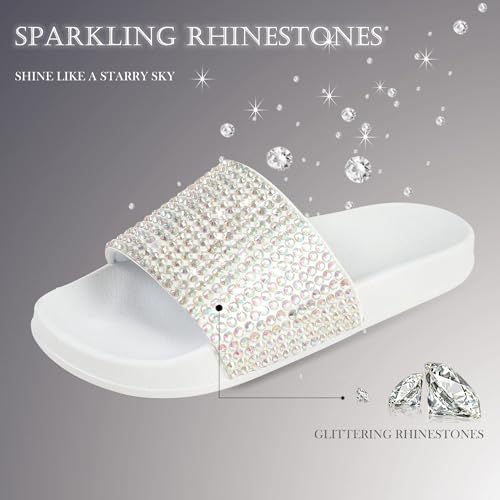 Image of Fur Story Womens Slides House Slippers Rhinestone Glitter Slides Cute bling Flat for Women Platform Sandals Cozy Bedroom Slippers Shower Shoes