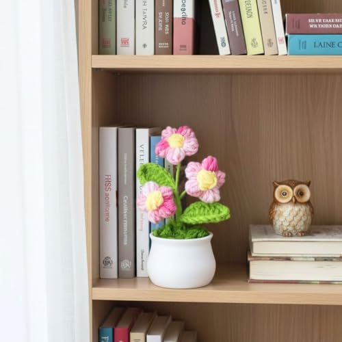 Image of SATYAM KRAFT 1 Pcs Artificial Crochet Flower /Artificial Daisy Flowers /Crochet Bouquet for Girls Home Decor Gifting Car Dashboard Office Bedroom (Flower with Pot)