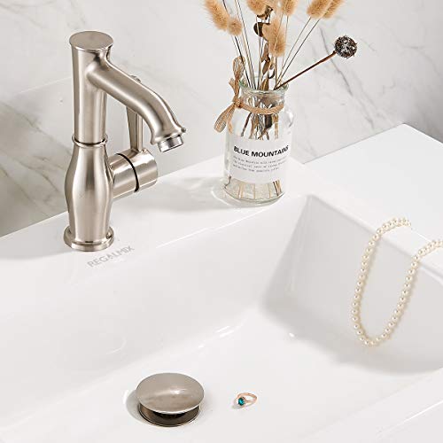 Image of REGALMIX Bathroom Sink Drain, Vessel Sink Pop Up Drain With Detachable Basket Stopper,Anti-Explosion And Anti-Clogging Drain Strainer, Sink Drain Assembly Without Overflow Brushed Nickel, RWF082B