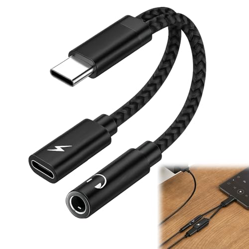 Huybaa Adattatore e Ricarica per Cuffie USB C, Adattatore USB C Jack 3.5mm 2 in 1, PD Ricarica Rapida per Auricolari Splitter Compatibile con S24/S23, Hua wei usw