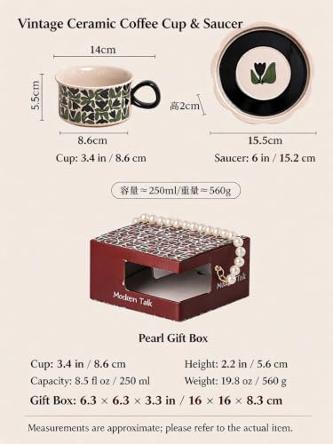 ChayWillow Vintage Ceramic Coffee Cup and Saucer Set with Pearl Gift Box - image 4