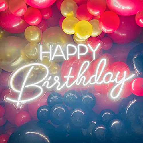 HoopYours Happy Birthday Neon Signs Lights for Wall Decor, Led Neon Sign for Party Art Gift Birthday Gift for Child Family Girlfriends Wedding Club Bar Room Decor Sign(20IN), White