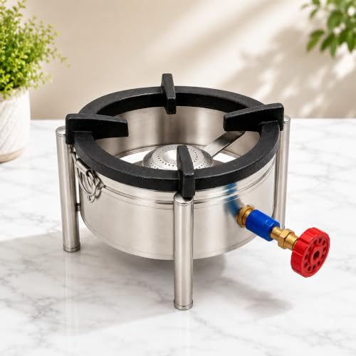 Image of Round Catering Burner 10x10 Inch Heavy Duty LPG Gas Stove Commercial Cooktop for Hotel Restaurant Kitchen