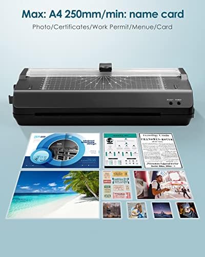 Laminator A4, 7 in 1 Thermal and Cold Laminator Machine A4 A5 A6 with 20 Laminating Pouches for Office, School and Home(Black)