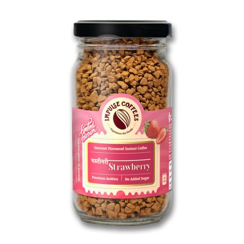 Image of Impulse Coffees Masti Bhari Strawberry Instant Coffee Powder | Strawberry Flavour, Arabica, Smooth Taste, Hot & Cold Coffee | 50g