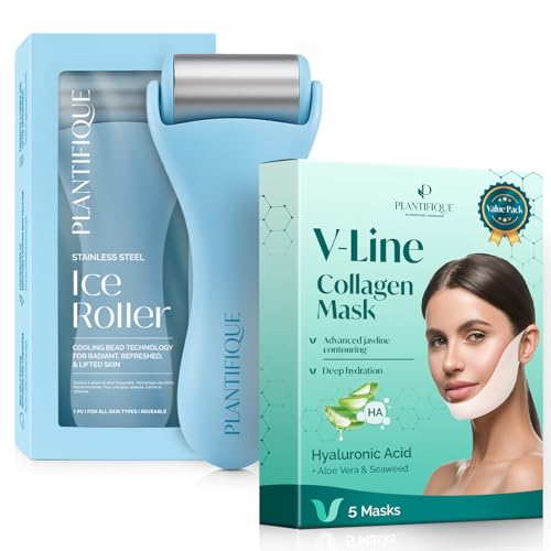 Ice Roller et Masque V-Line PLANTIFIQUE pour massage visage et contour du menton