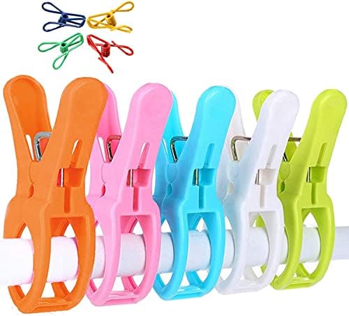 GeTeLe 14 Pack Beach Towel Clips Super Jumbo Plastic Chair Clip Towel Holder for Pool Lounger, Large Plastic Quilt Clothes Pegs Hanging Clip Clamps Holder to Stop Towels Blowing Away(4pcs Metal Clips)