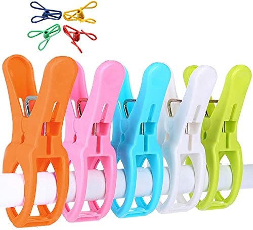 Getele 14 Pack Beach Towel Clips Super Jumbo Plastic Chair Clip Towel Holder For Pool Lounger, Large Plastic Quilt Clothes Pegs Hanging Clip Clamps Holder To Stop Towels Blowing Away(4Pcs Metal Clips) #TOP3