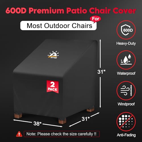 Zettum Patio Chair Covers 2 Pack - 600D Outdoor Chair Cover Waterproof & Heavy Duty, Lawn Lounge Furniture Cover for Wicker, Swivel, Rocking, Single Sofa - 38 x 31 x 31 Inch - Thumbnail 2