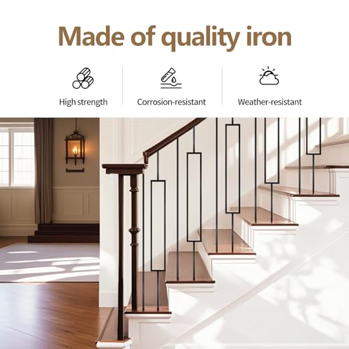 10 Pcs Wrought Iron Balusters 44 Inches Iron Balusters for Staircase Hollow Stair Spindles 1/2\" Balusters for Staircase Interior Satin Black Metal Deck Balusters