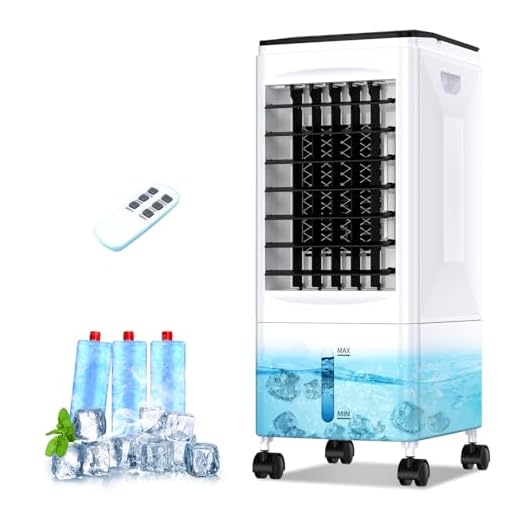 Aire Acondicionado Portatil Silencioso, 3 en 1 Enfriador de Aire Evaporativo Sin Tubo Exterior, 5.5L Tanque Agua,3 Velocidades Viento,Temporizador 1-7H,Control Remoto 8M,Oscilación,para Hogar Oficin