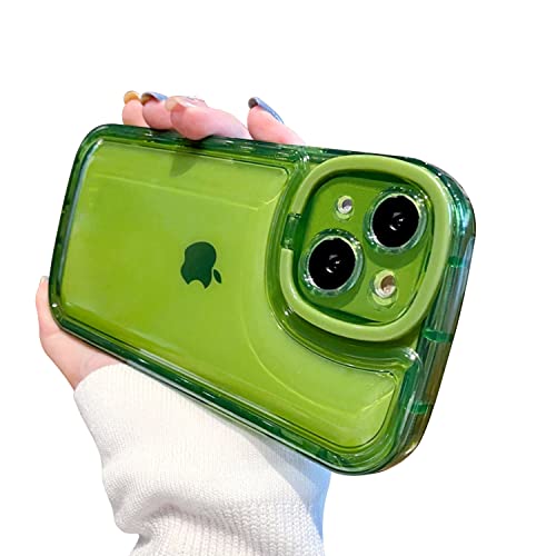Ownest Compatible for iPhone 15 Case with Clear Kickstand Creative Protective Design Case with Camera Holder for TPU Slim Shockproof Cool Phone Case for iPhone 15-Green