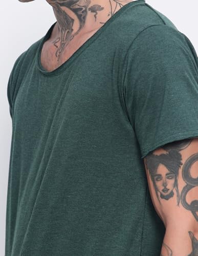 Image of Men's Cotton Scoop Neck T-Shirts, Regular Fit Tshirts Melange Scoop Neck T-Shirt