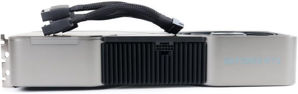 Side view of NVIDIA GeForce RTX 3090 Ti Founders Edition with power cable connected