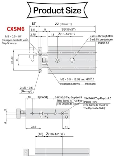Vérin pneumatique CXSM20-30 double tige double axe TR petit mini - 4