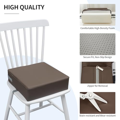Image of Eiury Booster Seat for Kitchen Chair, Toddler Booster Seat for Dining Table, Waterproof PU Leather Kids Seat Cushion with Adjustable Straps, Non-Slip Bottom, Wipeable Seat Pad,Dark Brown