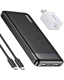 ENEGON 10000mAh Power Bank Fast Charging 5V/3A(15W Max) with USB-C Wall Plug, Portable Chargers Slim