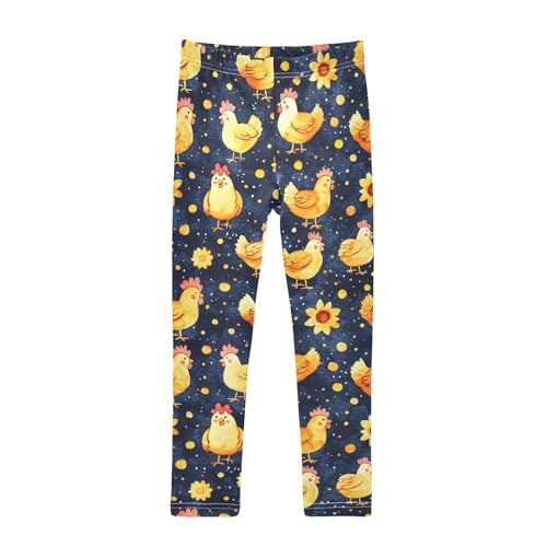 Yellow Rooster Flower Girls Leggings Soft Stretch Workout Yoga Dance Pants for Kids Casual Tights