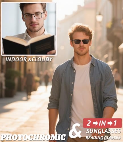 Image of TR90 Photochromic Blue Light Blocking Reading Glasses,Cheaters Readers | Ultralight Sports Style, Adjustable Hinges, Photochromic Lenses, UV400, Indoor Outdoor Reading, Computer Work, Daily