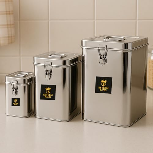 Image of Esteem King Steel Rice Storage Container | Grocery Container for Kitchen | Square Cantainer | Dibba | Mini Storage Box. (3Kg,5Kg,9Kg)