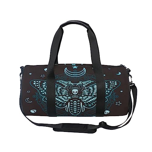 ALAZA Gym Bag Travel Bag Womens Mens for Travel Sports Camping Yoga Swim Gothic Skull Butterfly Small Round Foldable Duffle Bag with Shoulder Strap Top Handle - Image 2