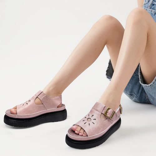 Image of Platform Sandals for Women Chunky Ankle Buckle Casual Open Toe Comfortable Flower Decoration Fisherman Sandals