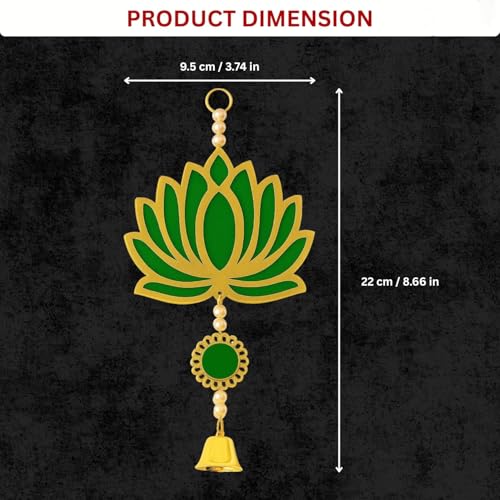 Image of ARLICORPING Wooden Lotus Wall Hanging for Festive Decoration - Diwali, Ganpati, Pooja Room, Mandir, Living Room, Door, Hall, Entrance, Spiritual Decor (Lotus + Bell-Green, Pack of 2)