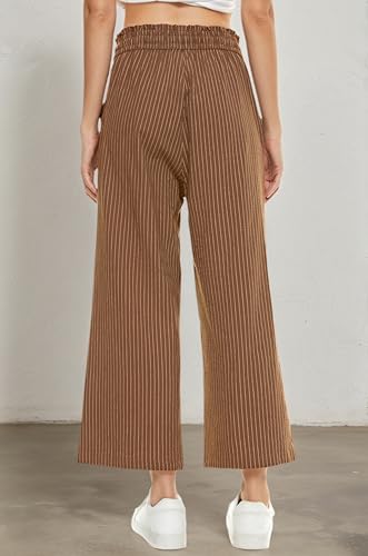 Image of LNX Womens Linen Capri Pants Wide Leg High Waisted Drawstring Casual Cropped Pants with Pockets