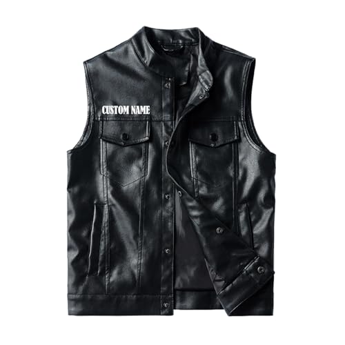 Custom Name, Logo Front & Back Motorcycle Club Vest, Personalized Men's PU Leather Motorcycle Biker Vest Jacket2