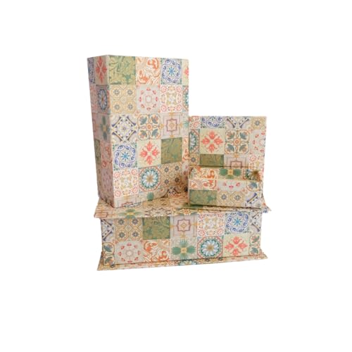 Set di scatole a forma di libro, 3 diverse dimensioni, scatola libro finto, libro contenitore, scatola libro cartone, Made in Italy di alto design, fatte a mano (Motivo 4)