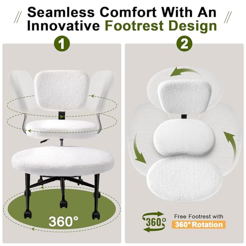 Image of VITESSE Cross-Legged Ergonomic Chair 360 Swivel with Wheels, Adjustable Meditation Seat for ADHD, Lumbar Support, Teddy Fabric Home Office Chair,White