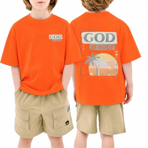 Image of KEEVICI Boys God is Good Shirt Christian Faith Shirts for Kids Jesus Beach Palm Tree Hawaiian Tshirt Graphic Tees Cotton Tops