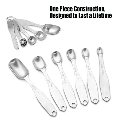 Edelin Magnetic Measuring Spoons 18/8 Stainless Steel Set Of 6 Piece: 1/8 Tsp, 1/4 Tsp, 1/2 Tsp, 3/4 Tsp, 1 Tsp, 1 Tbsp With 1 Leveler Dry And Liquid Ingredients (Clean) #TOP3