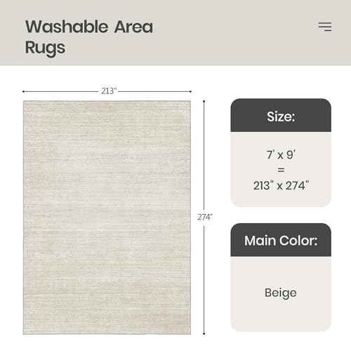 Image of Valenrug 5x8 Area Rug Non Slip, Large Washable Rugs for Living Room, Beige