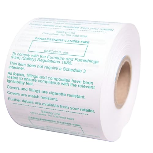 Etiquetas de tela FR para normativa ignífuga con 1000 unidades y soporte para interlineado