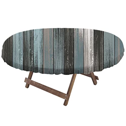 Wood Plank Oval Fitted Tablecloth, Wood Plank Texture Print, For Kitchen Dining, Party, Holiday, Christmas, Buffet, Fits 42" X 60" Table #TOP1