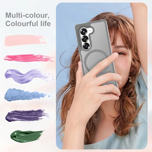 Image of ORETECH Magnetic Case Compatible with Samsung Galaxy Z Fold 6 Case, Translucent Back Non-Slip Hard PC Shockproof Bumper Protective Phone Case Cover for Samsung Z Fold 6 - Grey | Translucent Back Non-Slip Hard PC Shockproof Bumper Protective Phone Cover